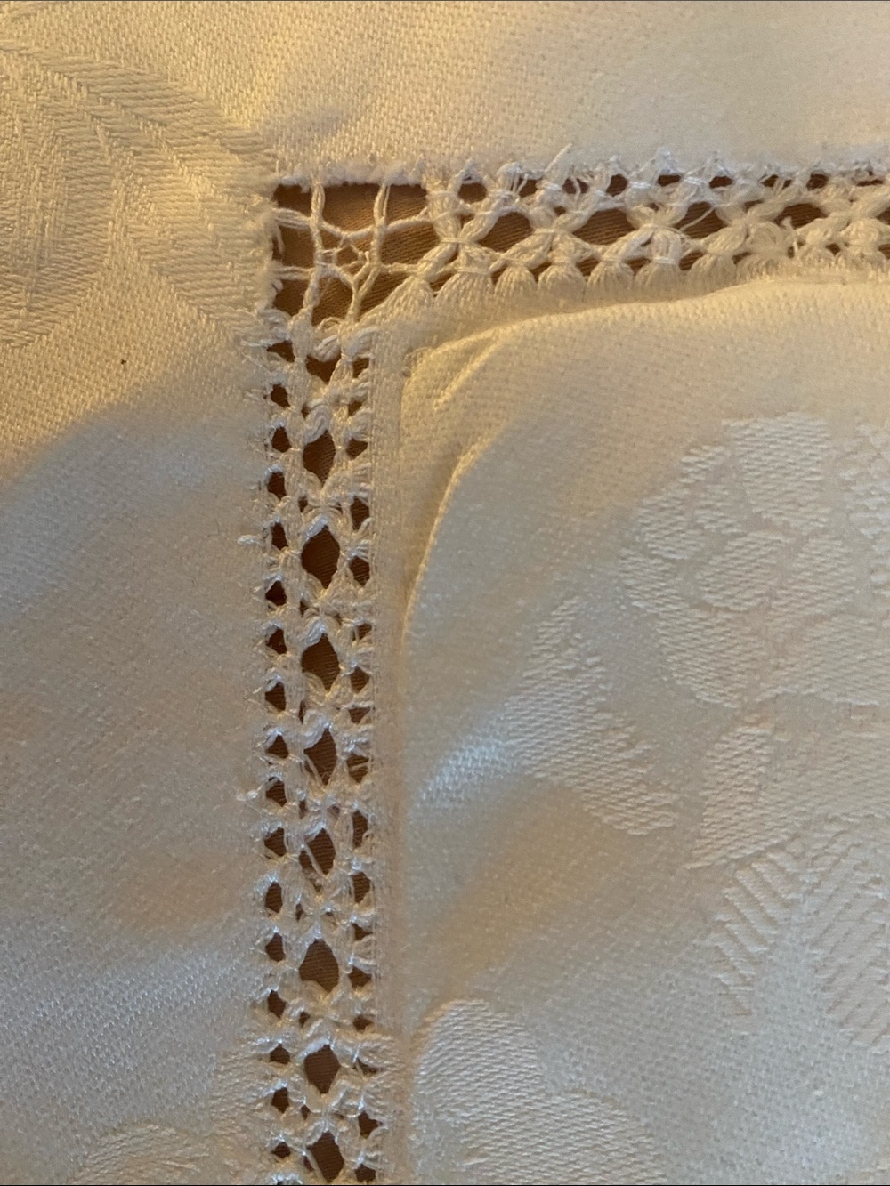 White Rosebud Damask Boudoir Pillow Cover • Elaborate Hemstitch Detail